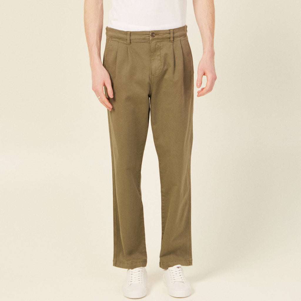 Pantalon chino large vert kaki homme