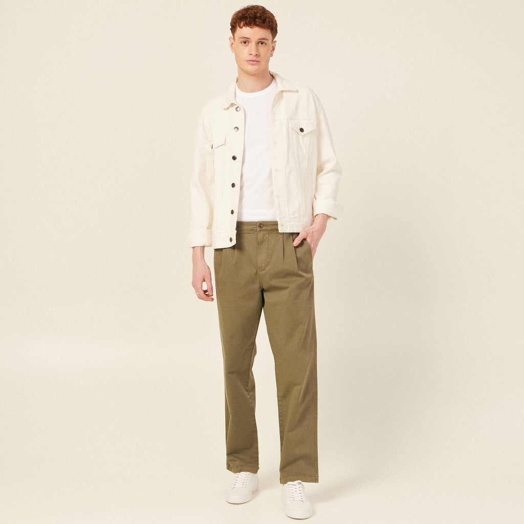 Pantalon chino large vert kaki homme