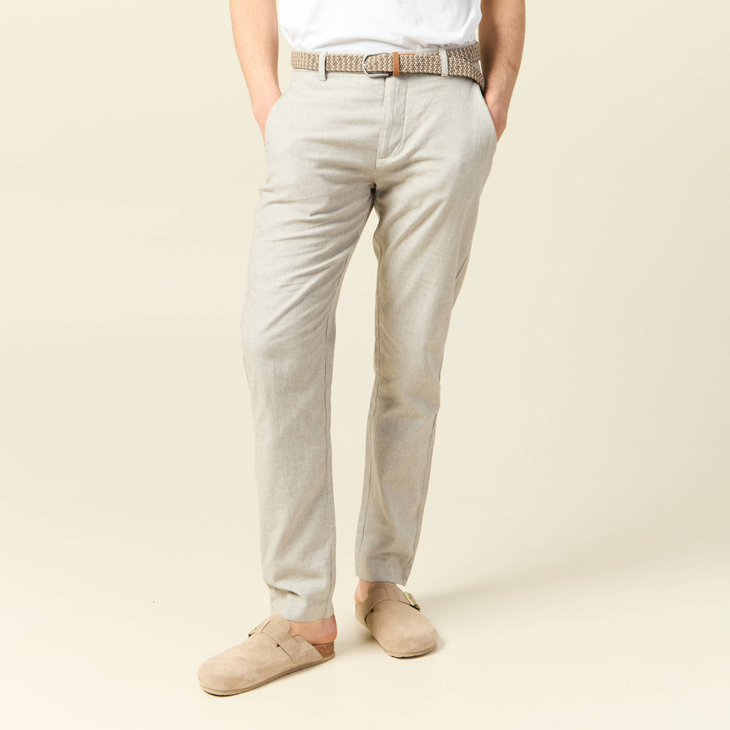 Pantalon chino longueur 32 avec ceinture gris homme
