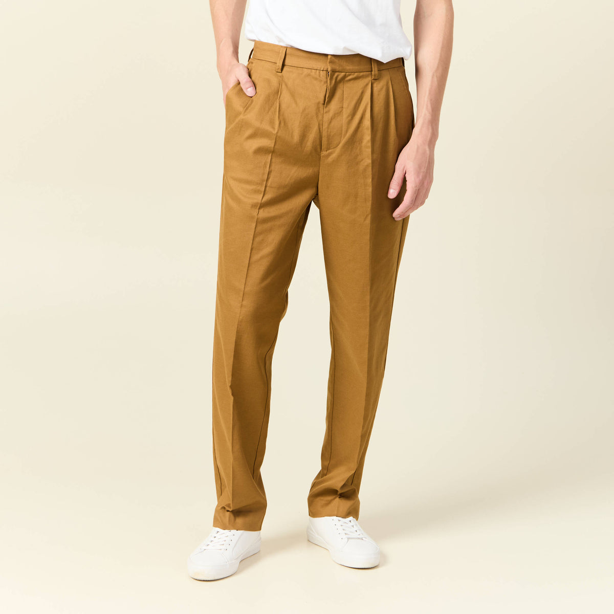 Pantalon chino droit beige homme