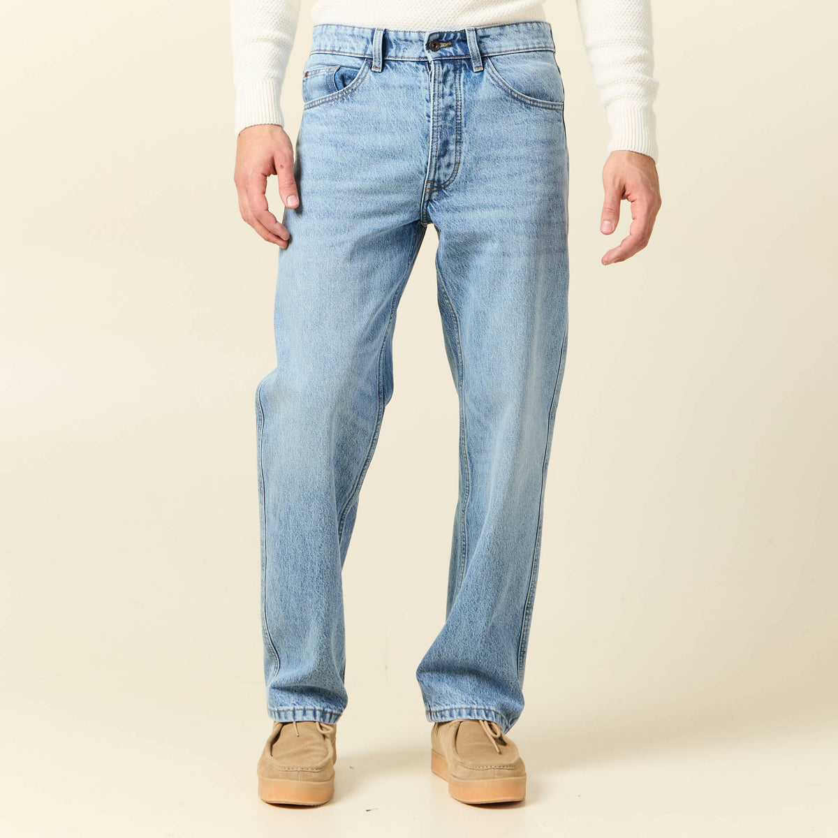 Jeans relax 5 poches denim bleach homme