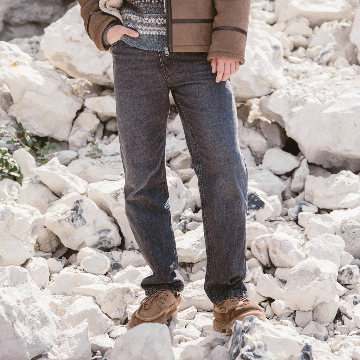 Jeans relax 5 poches denim gris homme