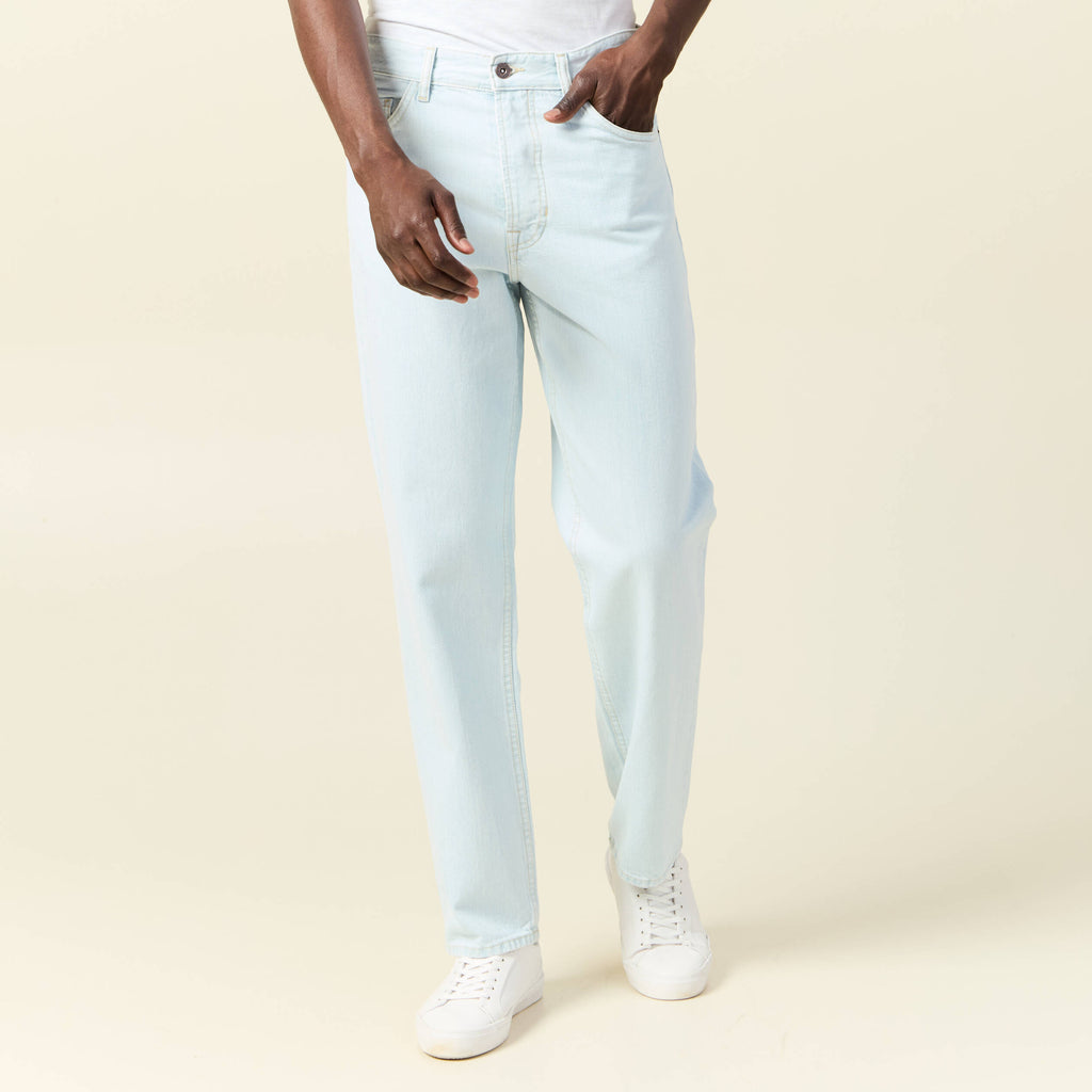 Jeans relax 5 poches denim bleach homme