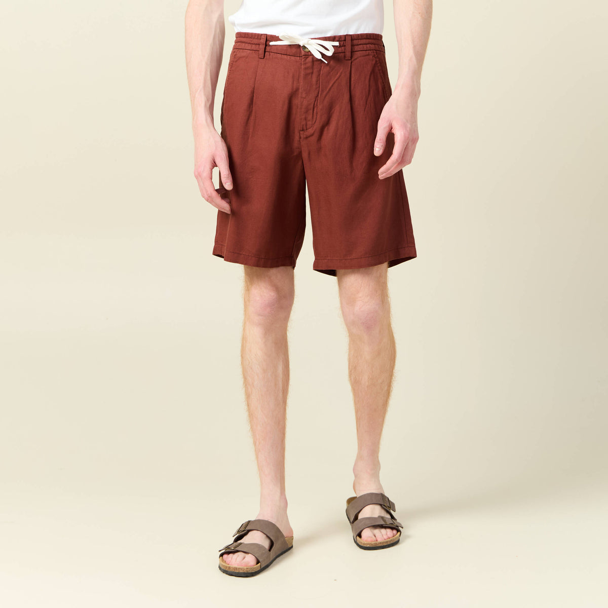 Bermuda droite à coulisse marron cognac homme