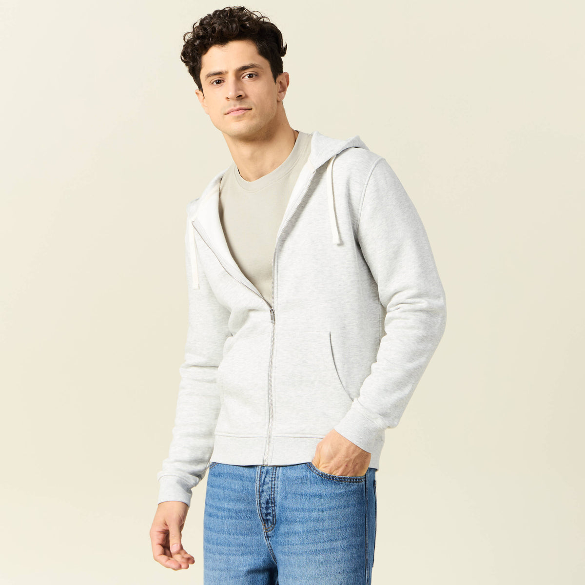 Sweat à capuche manches longues gris homme