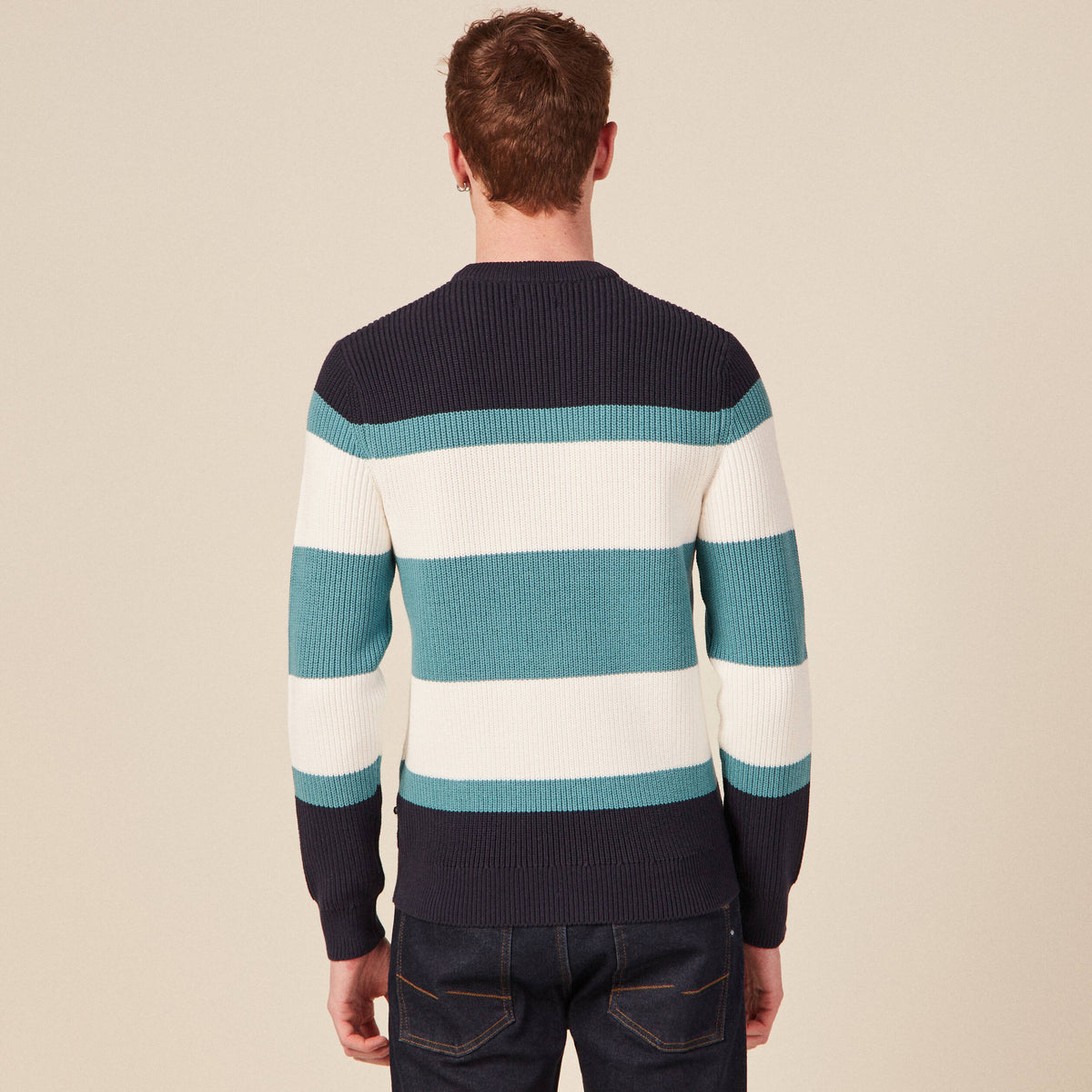 Pull fin col rond manches longues bleu pétrole homme