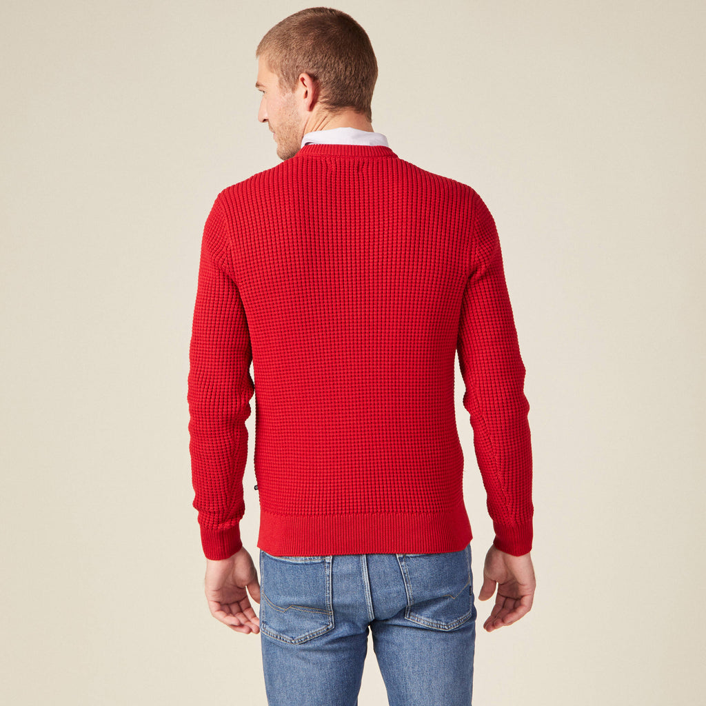 Pull manches longues col rond rouge foncé homme