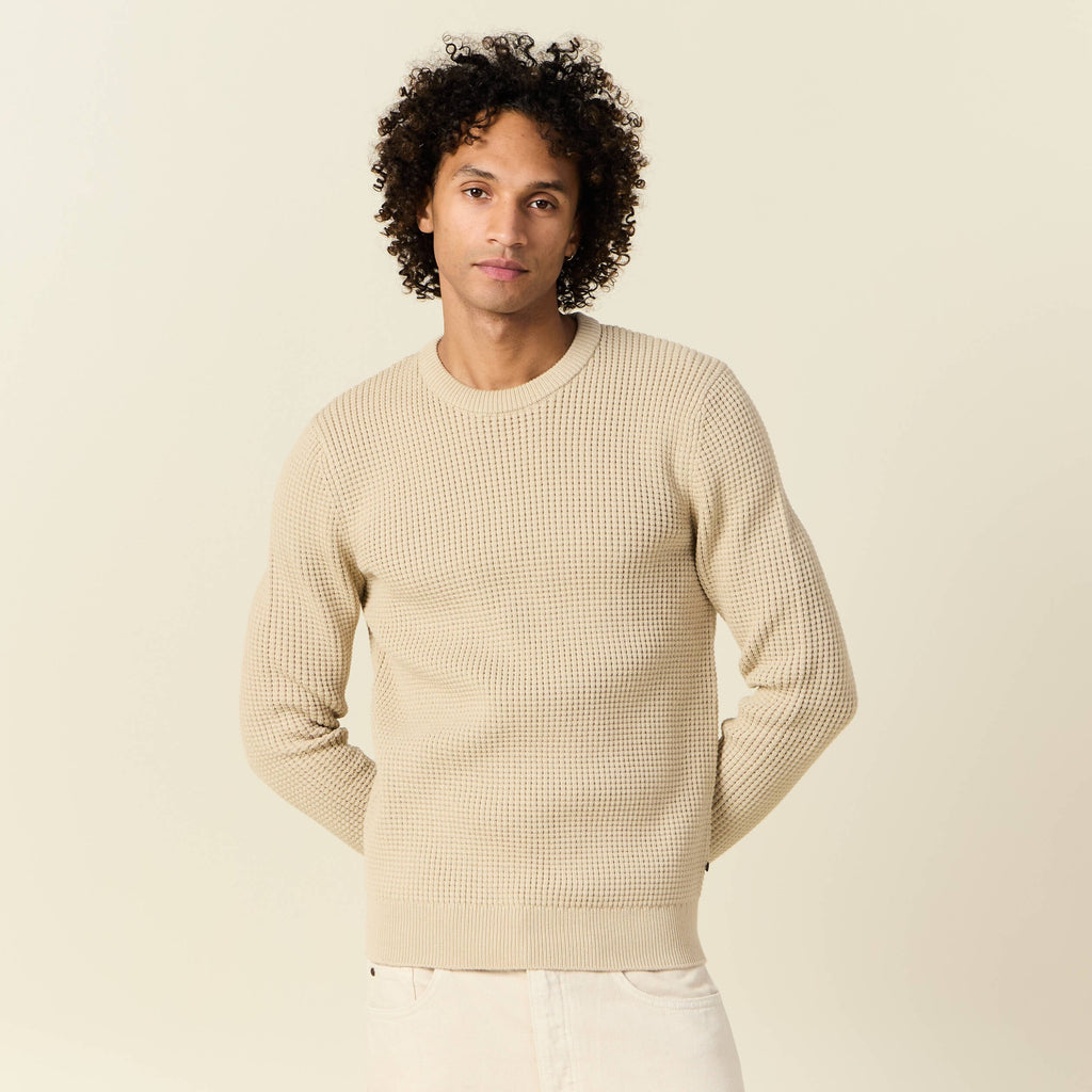 Pull manches longues col rond sable homme