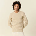 Pull manches longues col rond sable homme