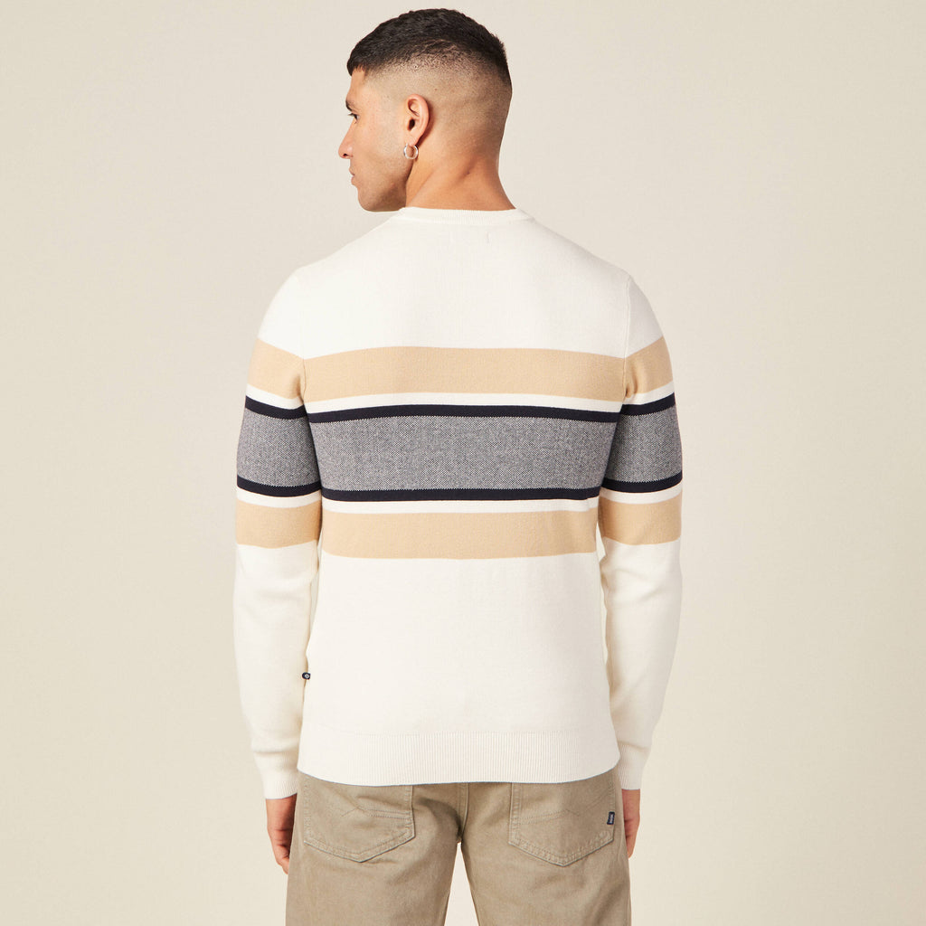 Pull fin col rond manches longues ecru homme