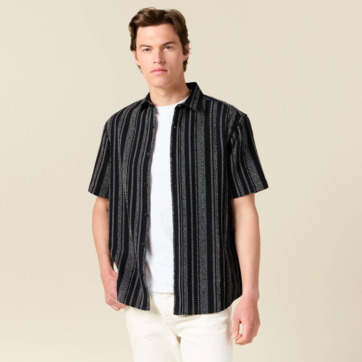 Chemise rayée manches courtes noir homme