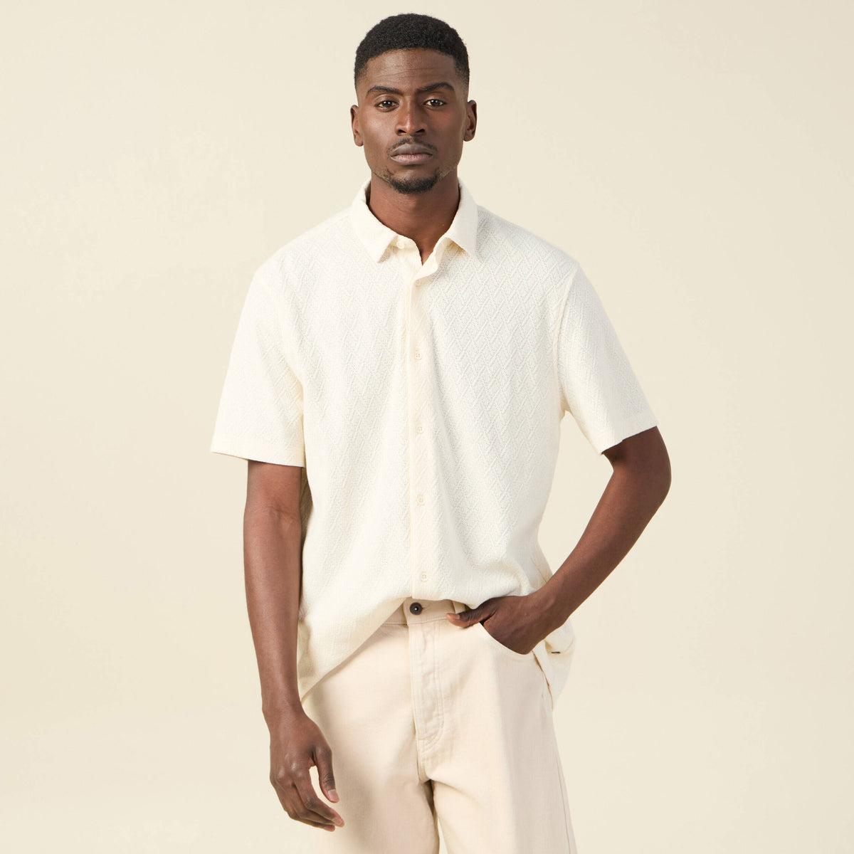 Chemise manches courtes ecru homme