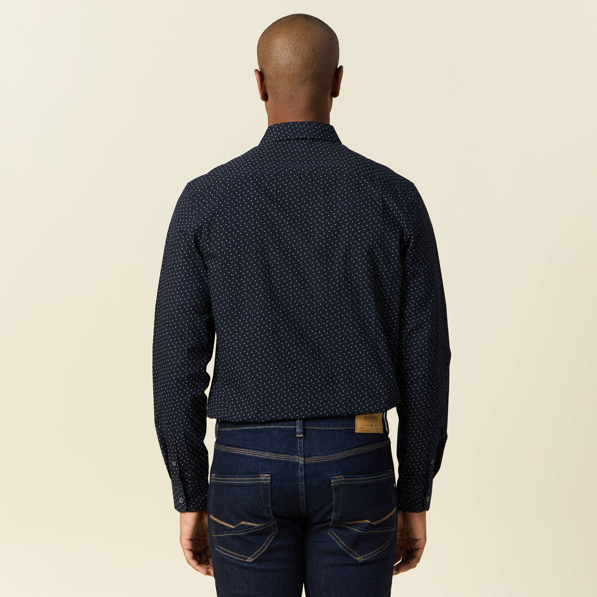 Chemise en coton manches longues bleu marine homme