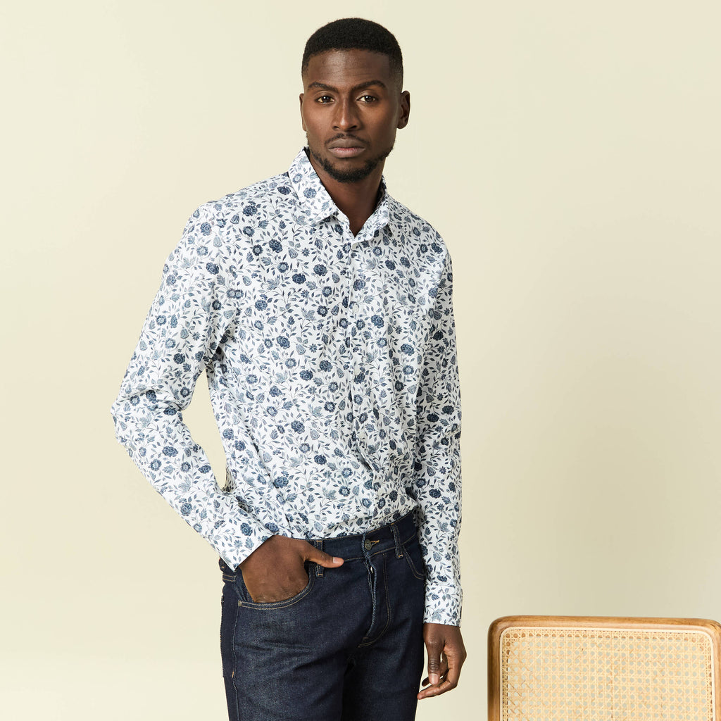 Chemise en coton manches longues blanc homme