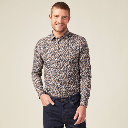 Chemise cintrée en coton manches longues bleu marine homme