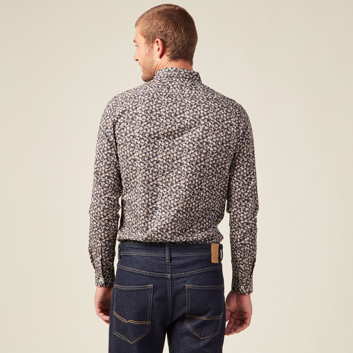Chemise cintrée en coton manches longues bleu marine homme
