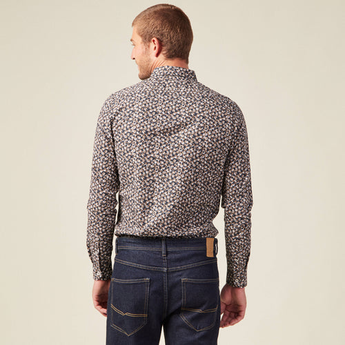 Chemise cintrée en coton manches longues bleu marine homme