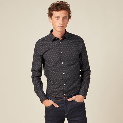 Chemise cintrée en coton manches longues noir homme