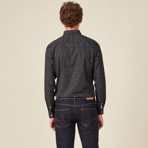 Chemise cintrée en coton manches longues noir homme