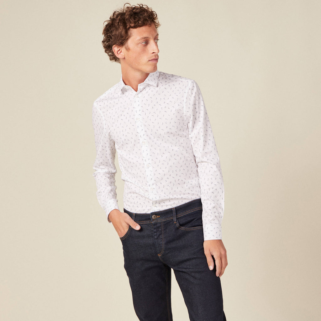 Chemise cintrée en coton manches longues blanc homme