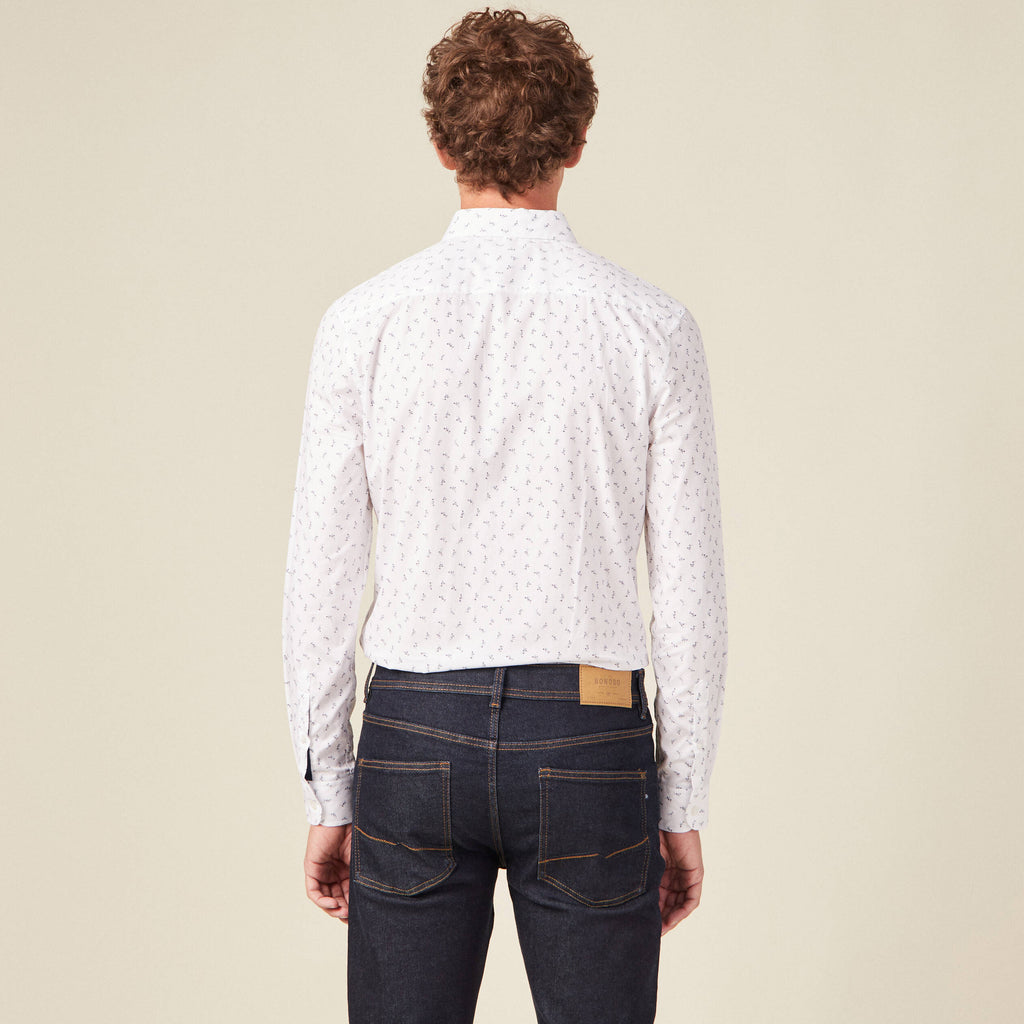 Chemise cintrée en coton manches longues blanc homme
