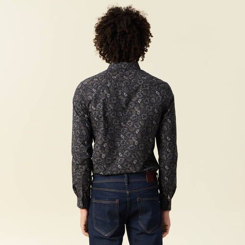 Chemise cintrée en coton manches longues noir homme