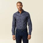Chemise cintrée en coton manches longues bleu marine homme