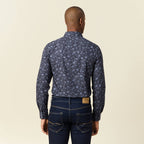 Chemise cintrée en coton manches longues bleu marine homme
