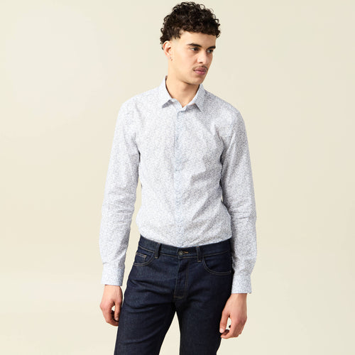Chemise cintrée en coton manches longues gris homme