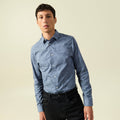 Chemise cintrée en coton manches longues bleu homme