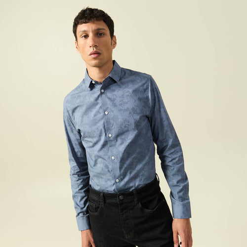 Chemise cintrée en coton manches longues bleu homme