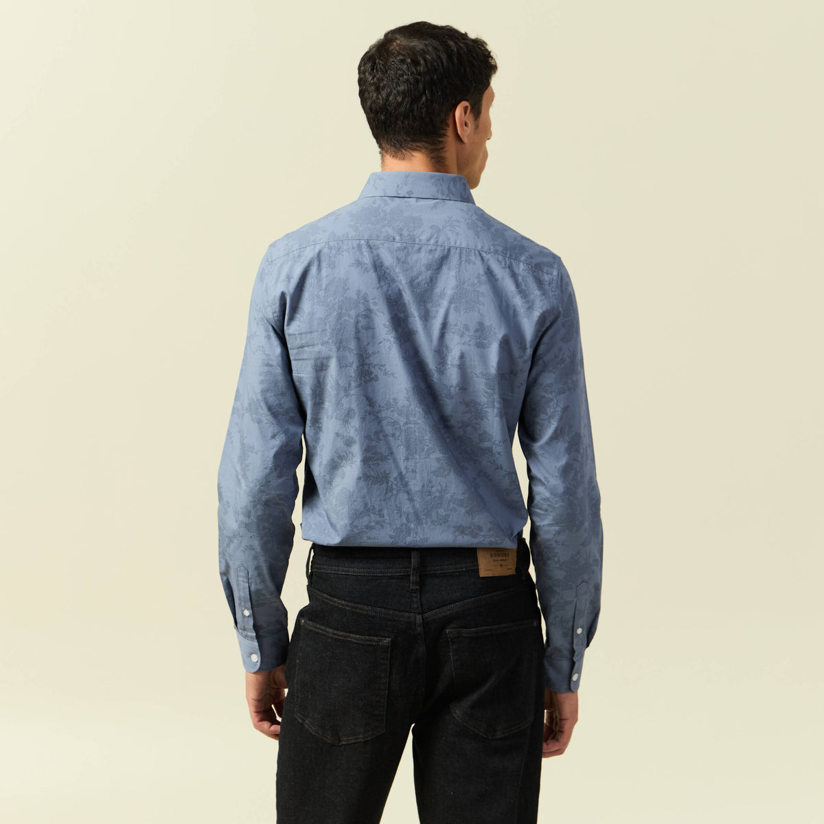 Chemise cintrée en coton manches longues bleu homme