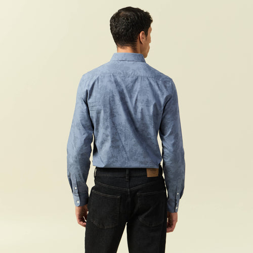 Chemise cintrée en coton manches longues bleu homme