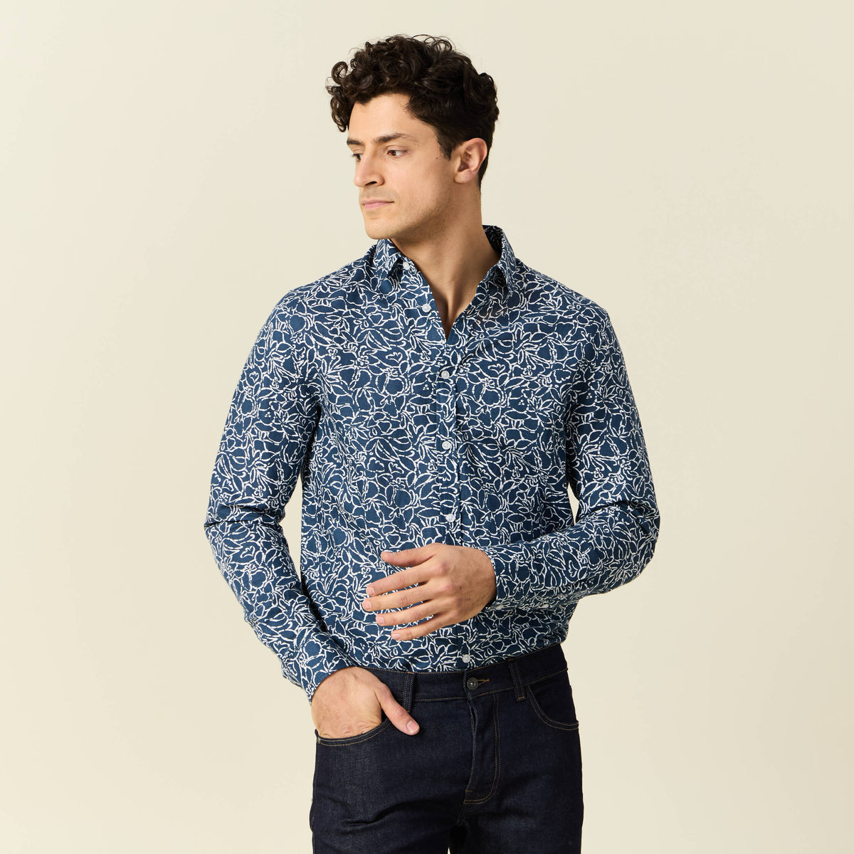 Chemise manches longues bleu homme