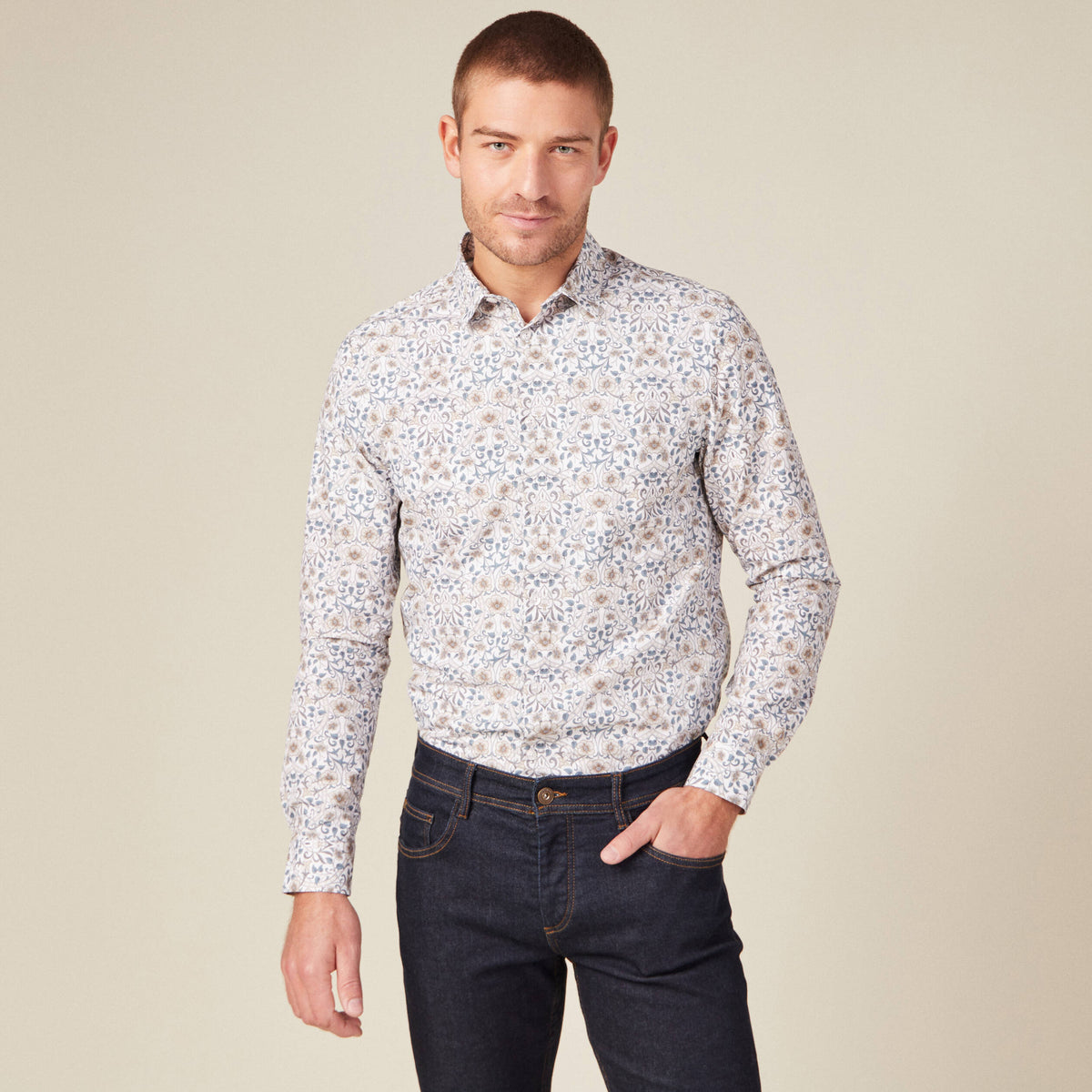 Chemise à manches longues blanc homme