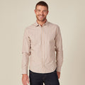 Chemise rayée en coton manches longues beige homme