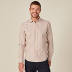 Chemise rayée en coton manches longues beige homme