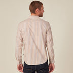 Chemise rayée en coton manches longues beige homme