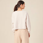 Sweat oversize court manches longues creme femme