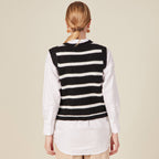 Pull droit court sans manches col v noir femme