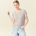 Pull crochet manches courtes vert kaki femme
