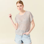 Pull crochet manches courtes vert kaki femme