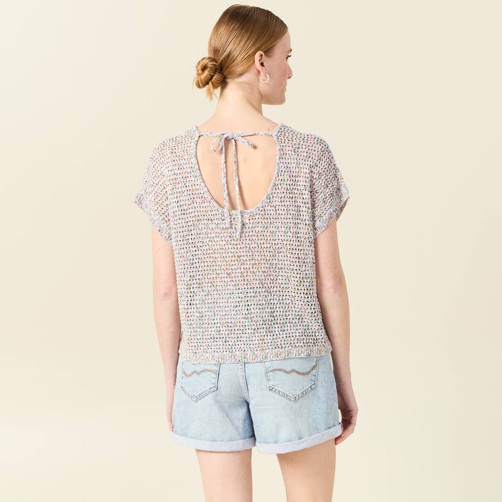 Pull crochet manches courtes vert kaki femme