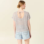 Pull crochet manches courtes vert kaki femme