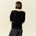 Pull manches courtes ajouré noir femme