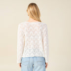 Pull ajouré col v manches longues ecru femme