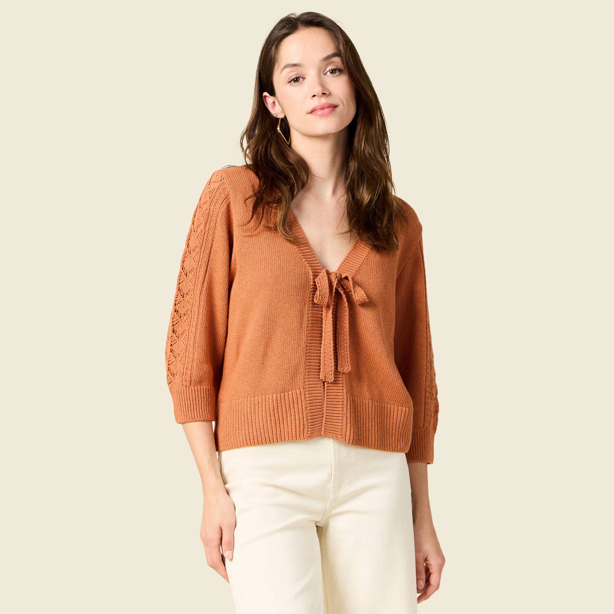 Kimono ajouré col v manches 3/4 rouge foncé femme