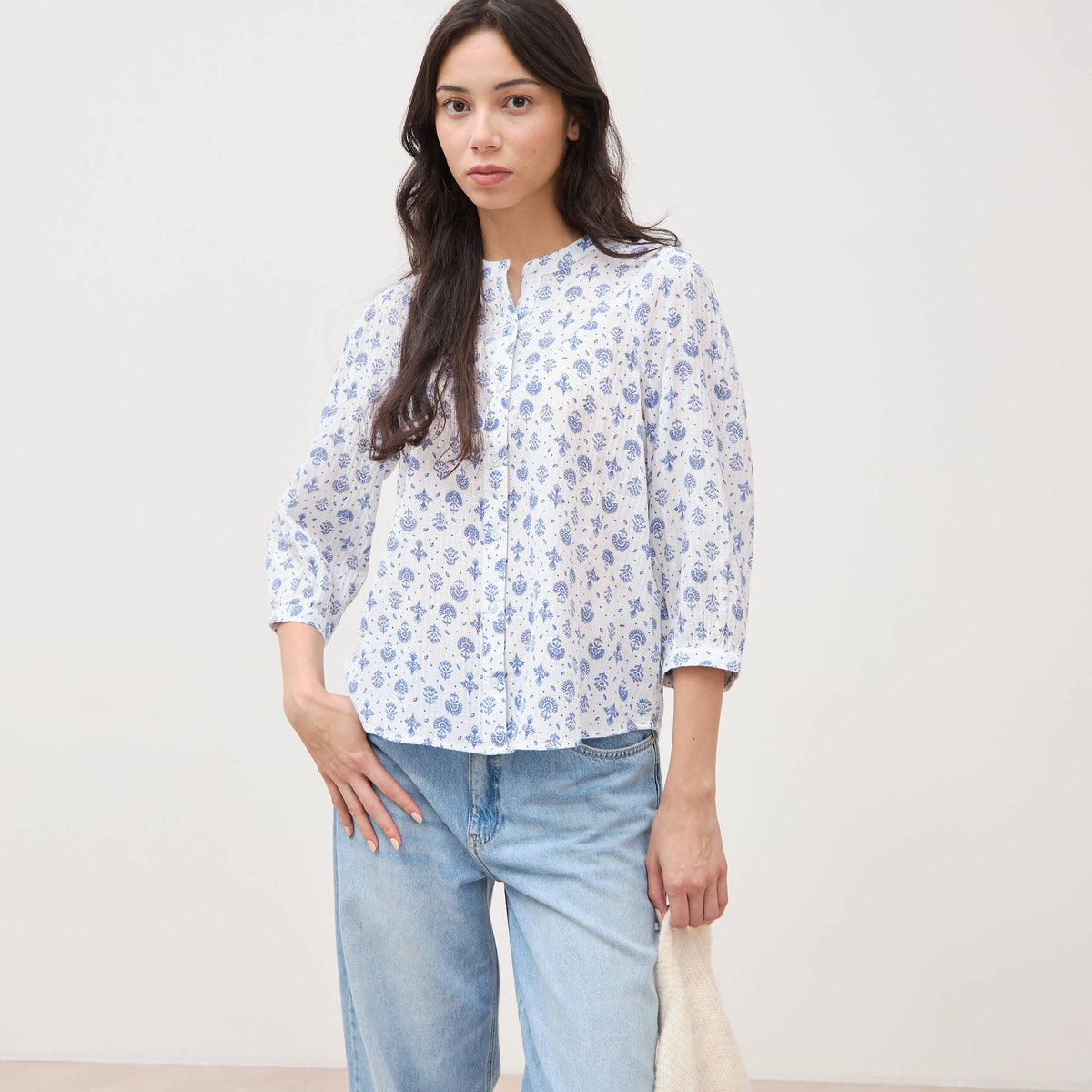 Chemise à manches longues bleu femme