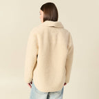 Manteau surchemise droit creme femme