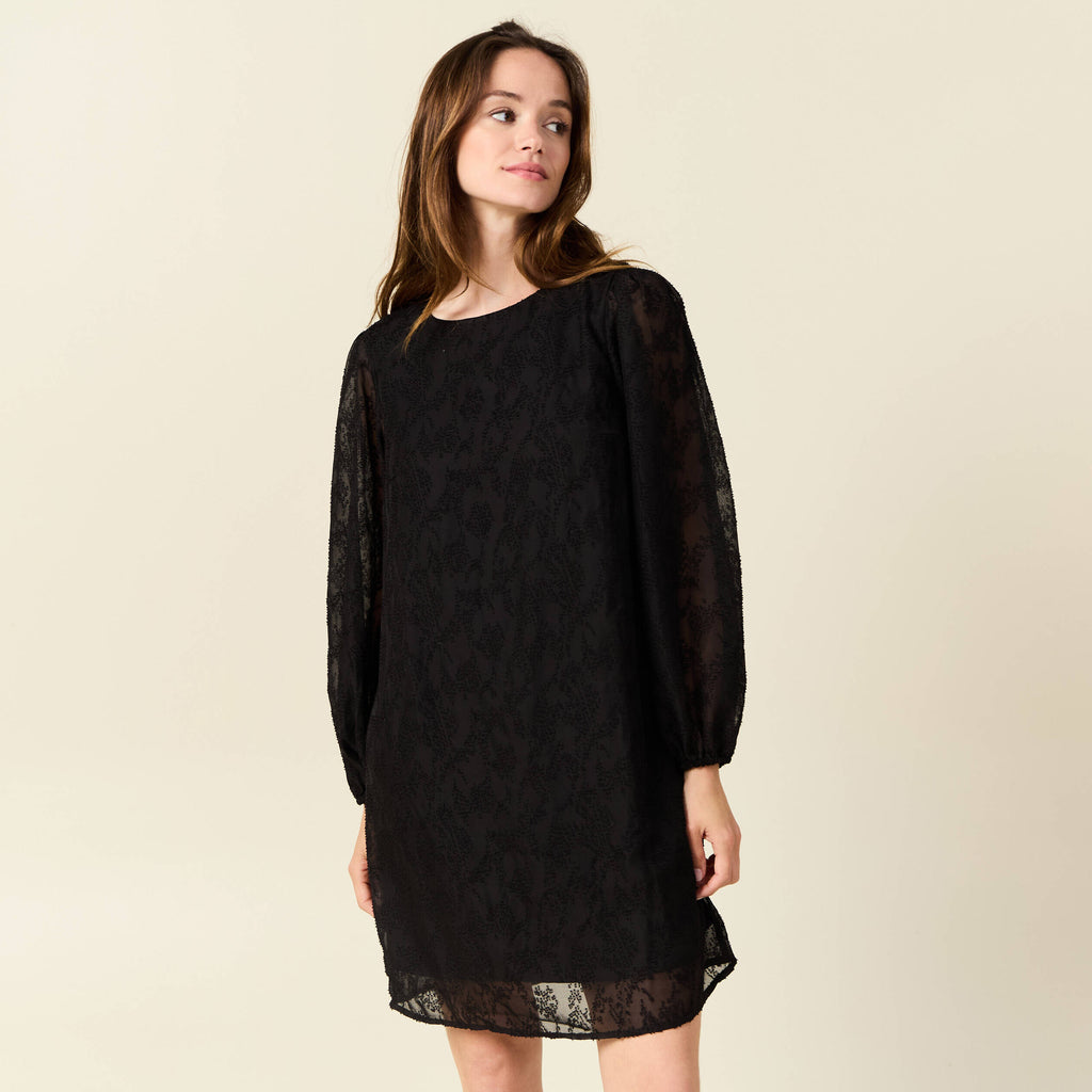 Robe droite manches longues noir femme